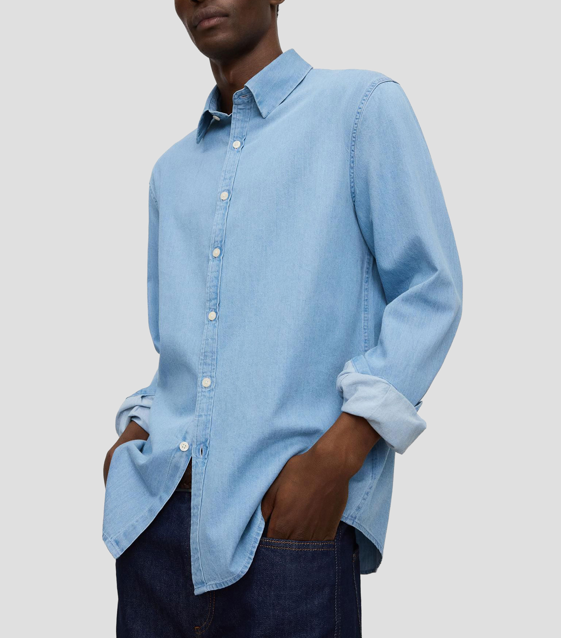 Camisa lisa de manga larga Hombre